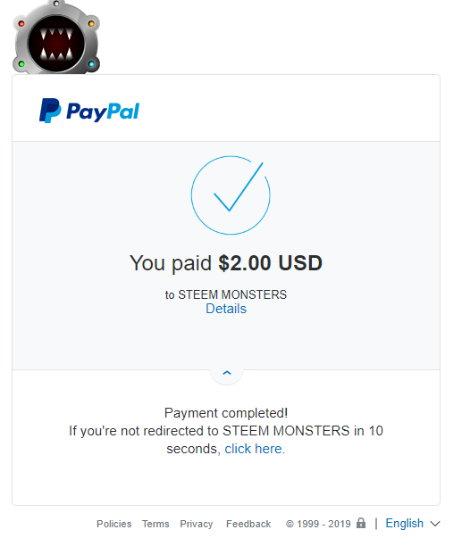 I Was Able To Buy A Steemmonsters Card Pack For 2 In Paypal With A Non Crypto Friendly Credit Card Made A Profit With Rare Cards And Can Now Sell Them For