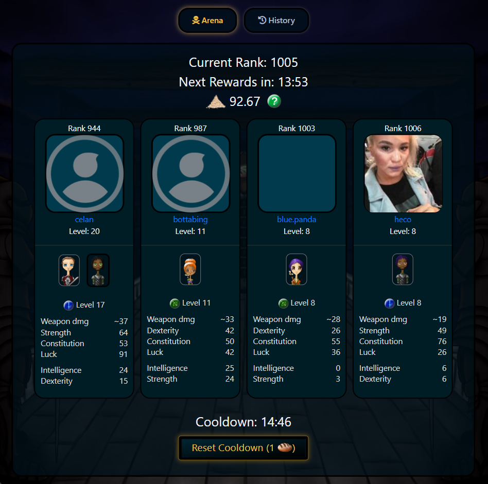 "Arena" menu