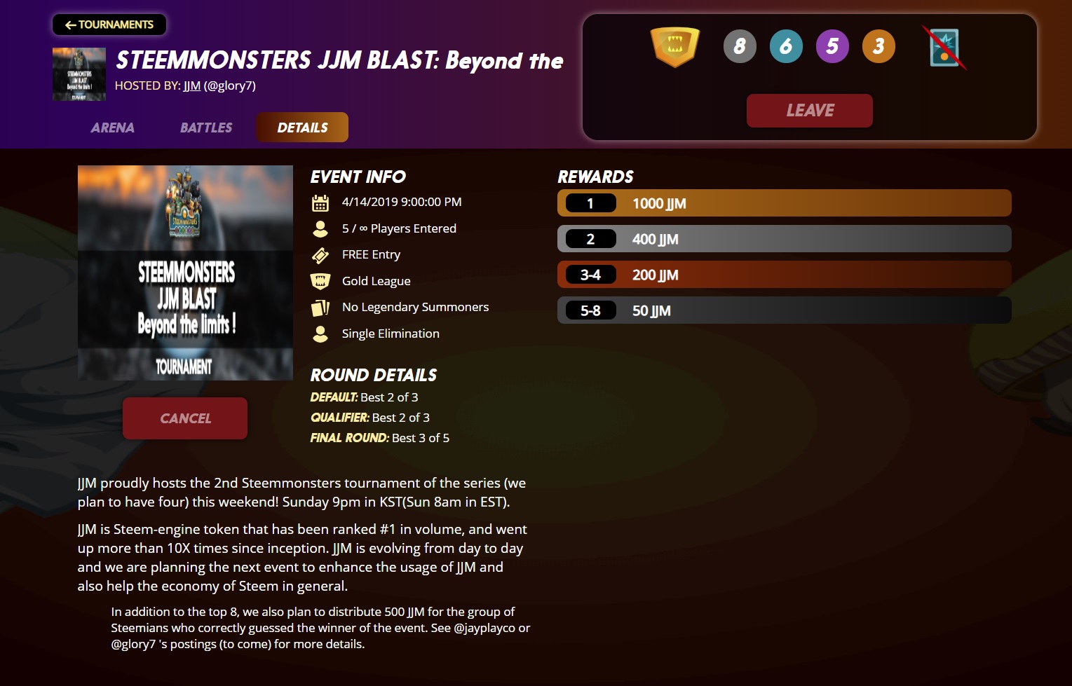 STEEMMONSTERS JJM BLAST: Beyond the Limits! Tournament #2