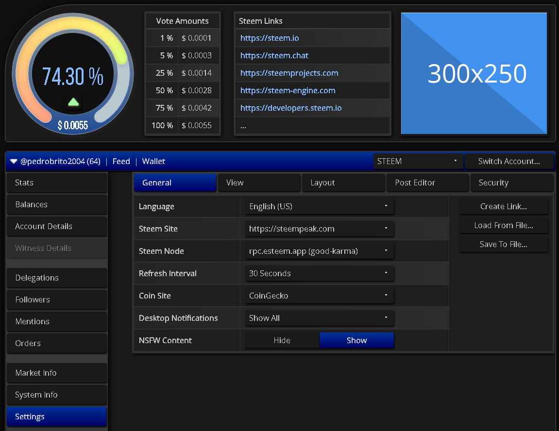 ScreenShot of steemworld